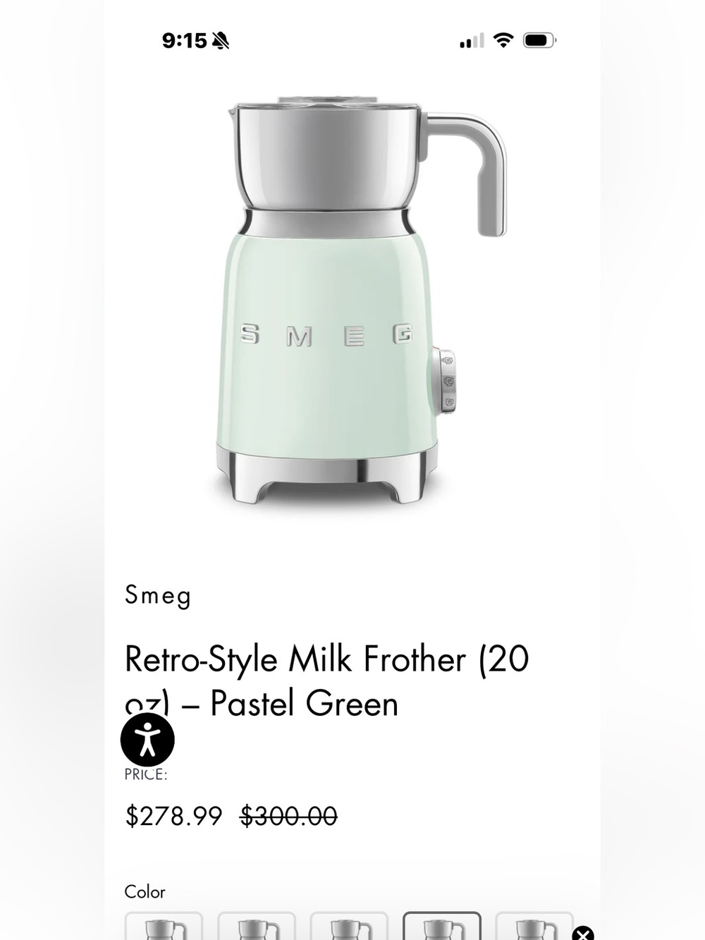 SMEG Retro-Style Milk Frother in Pastel Green